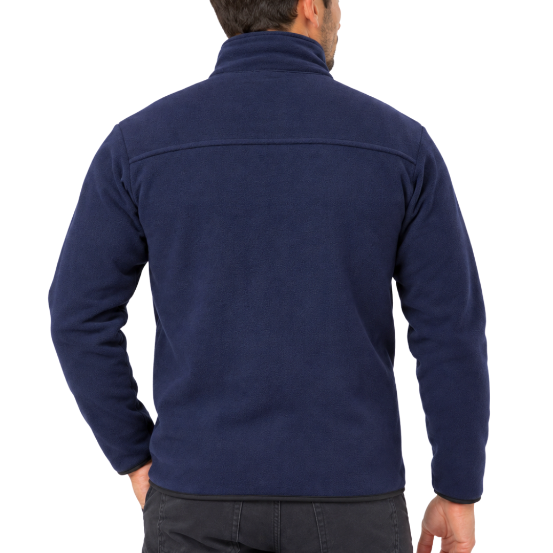 Dunkelblaue Unisex-Fleecejacke mit 3 Reißverschlusstaschen