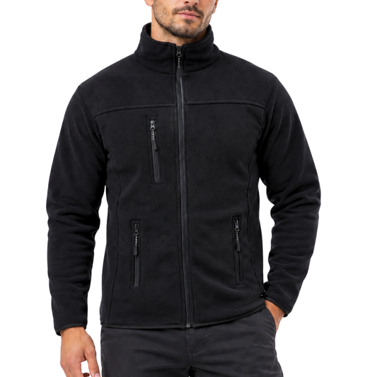 Schwarze Unisex-Fleecejacke mit 3 Reißverschlusstaschen