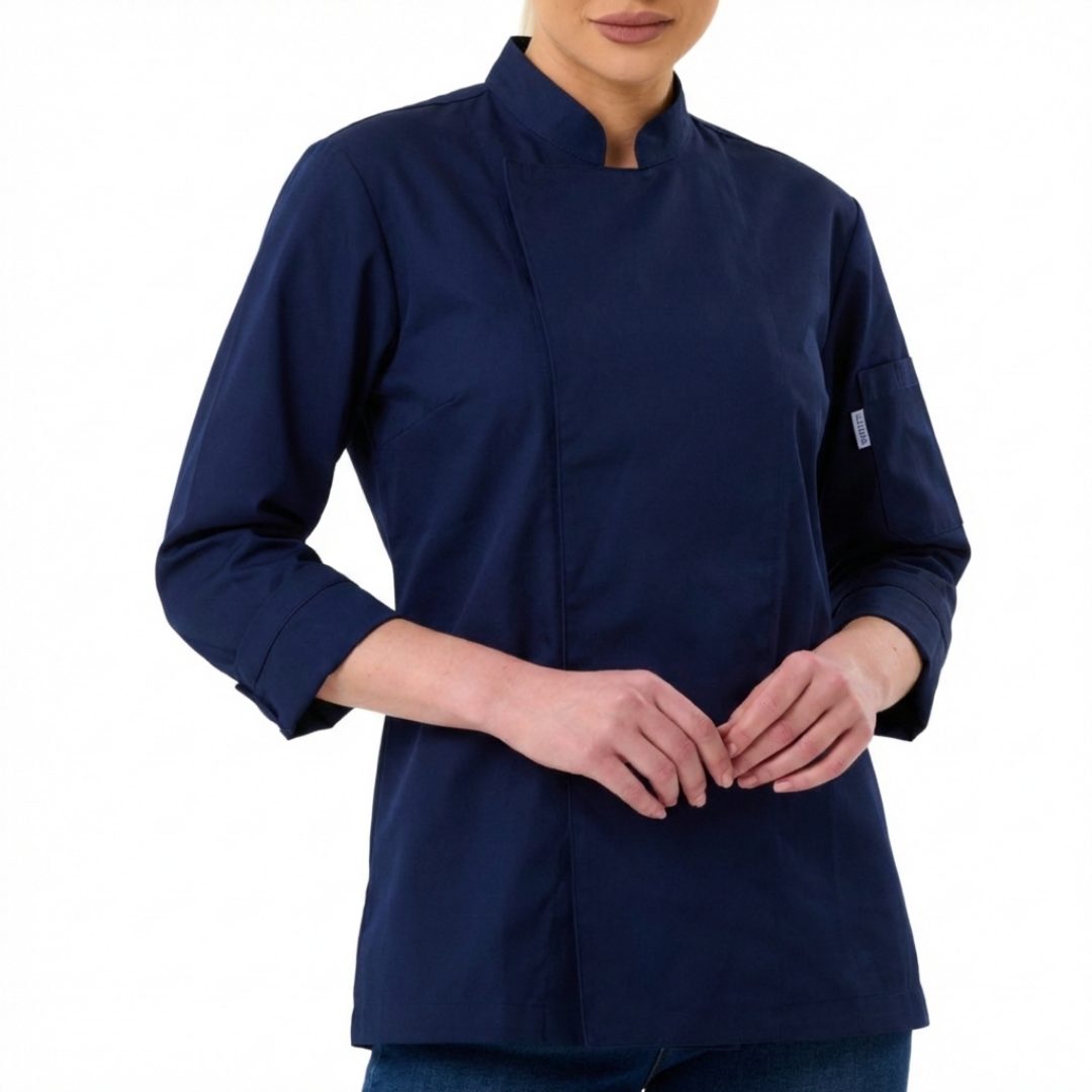 Kochjacke Damen Gabardine Marineblau – Bild 2