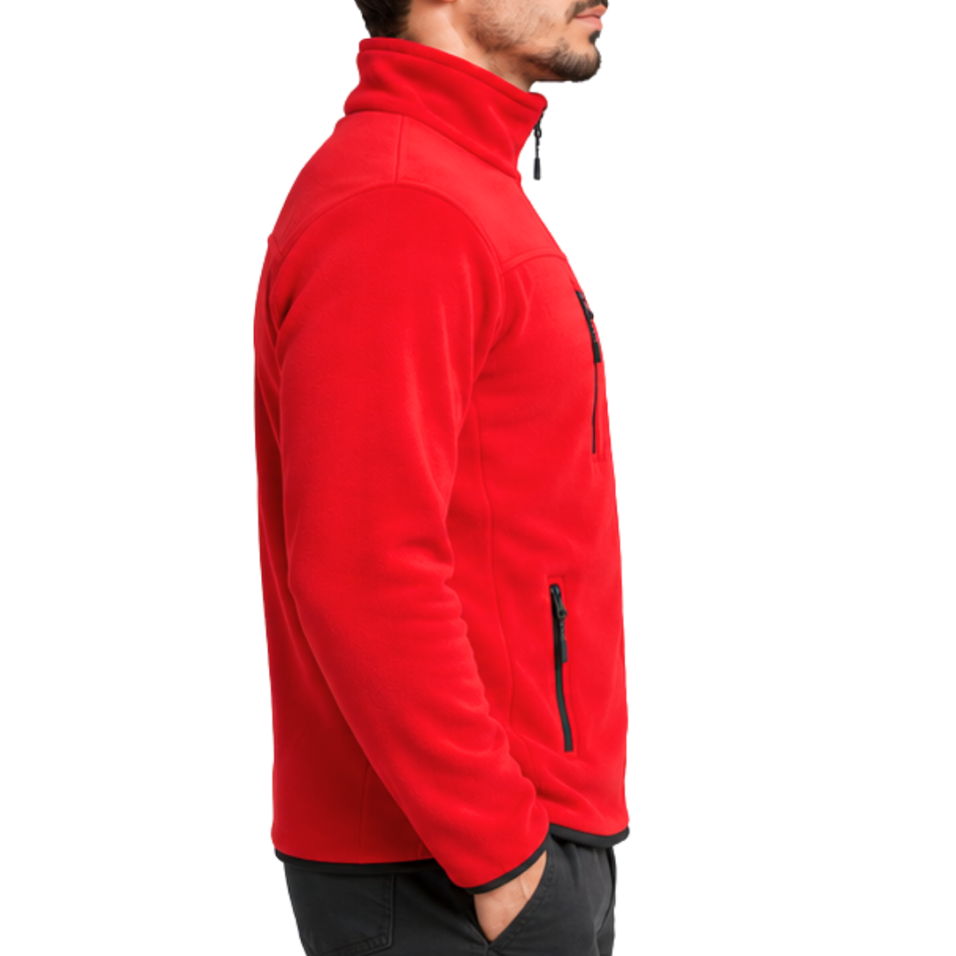 Rote Unisex-Fleecejacke mit 3 Reißverschlusstaschen