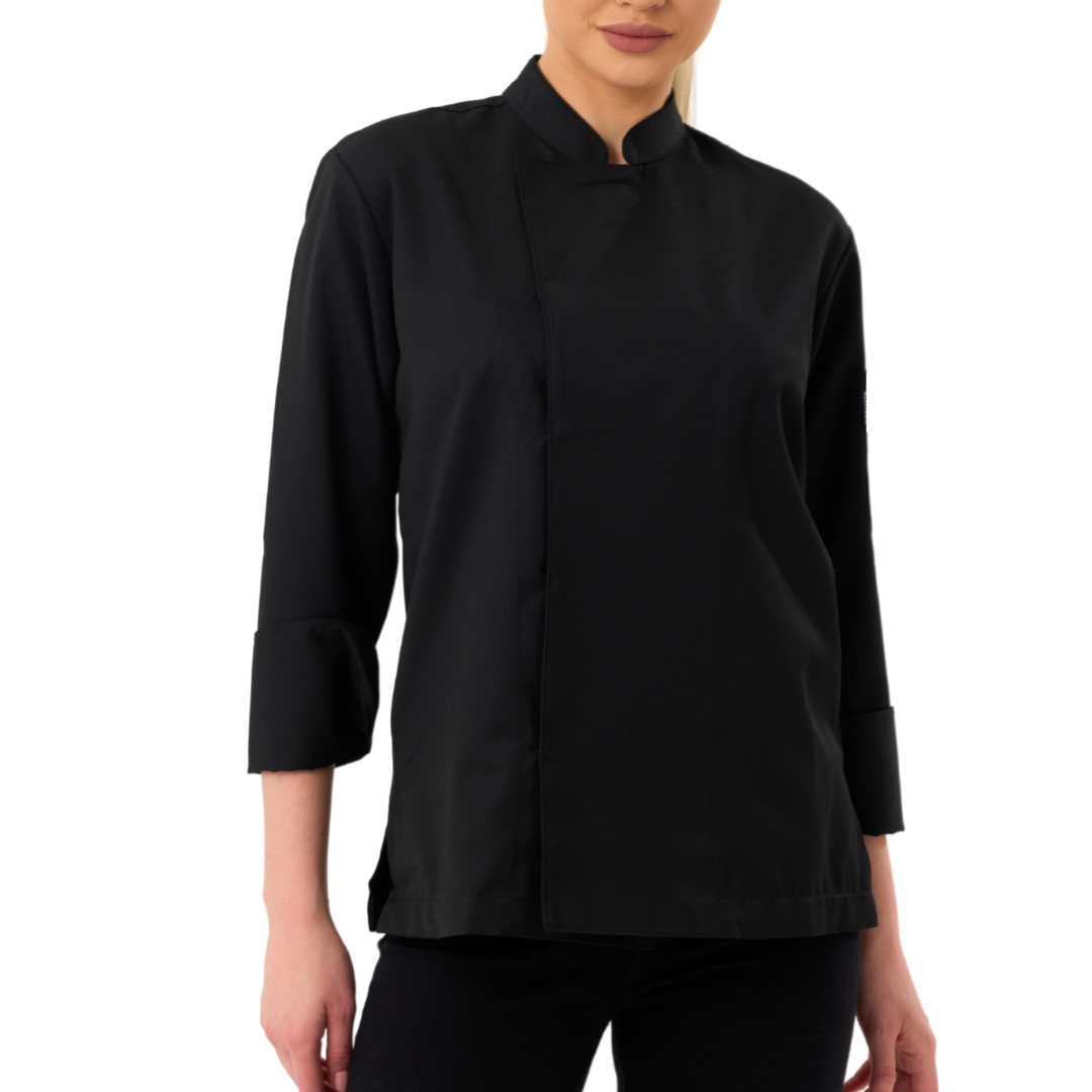 Kochjacke Damen Gabardine Schwarz – Bild 3