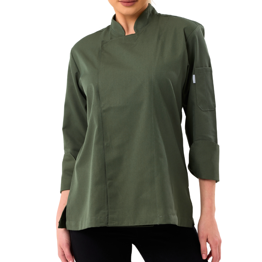 Kochjacke Damen Gabardine Grün – Bild 3