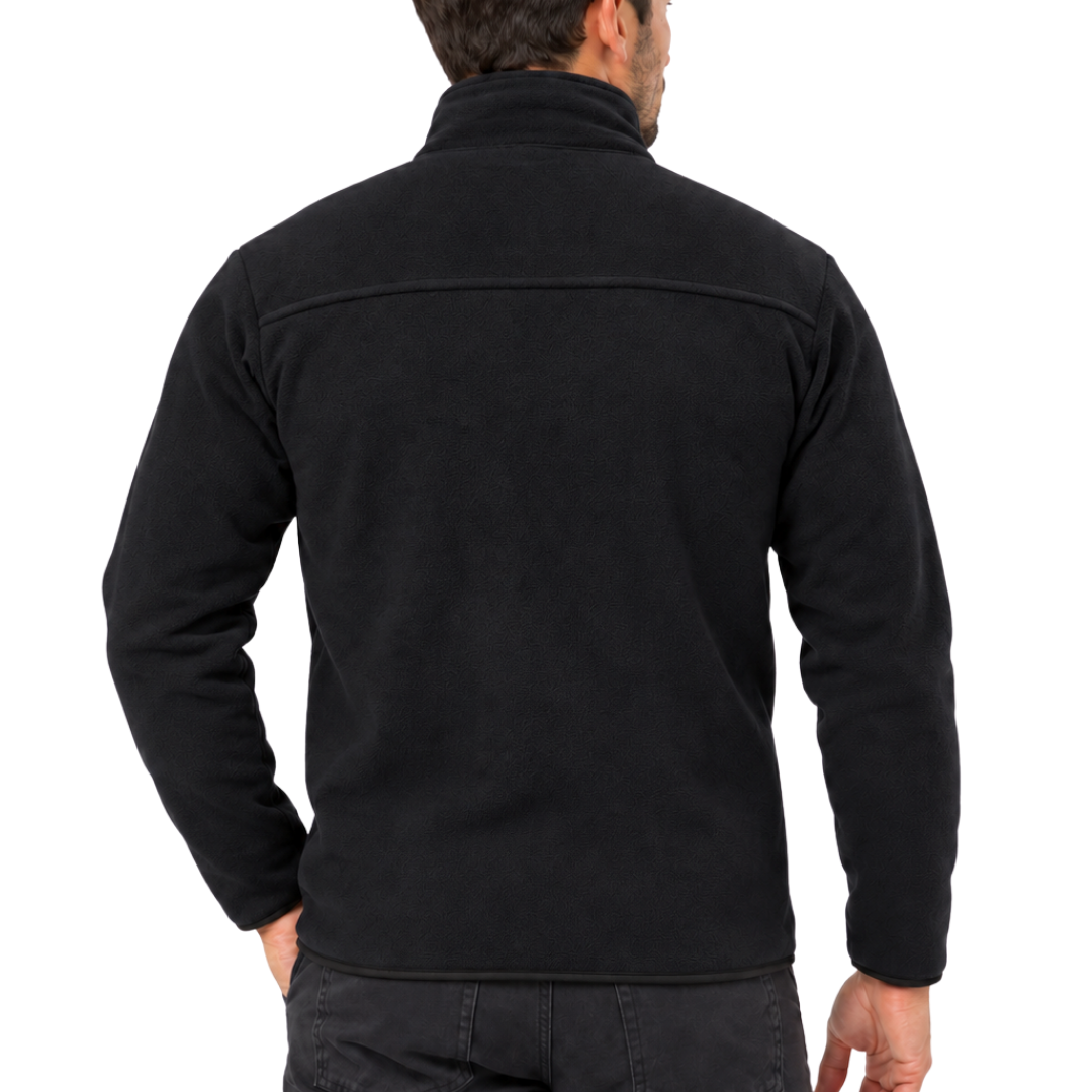 Schwarze Unisex-Fleecejacke mit 3 Reißverschlusstaschen