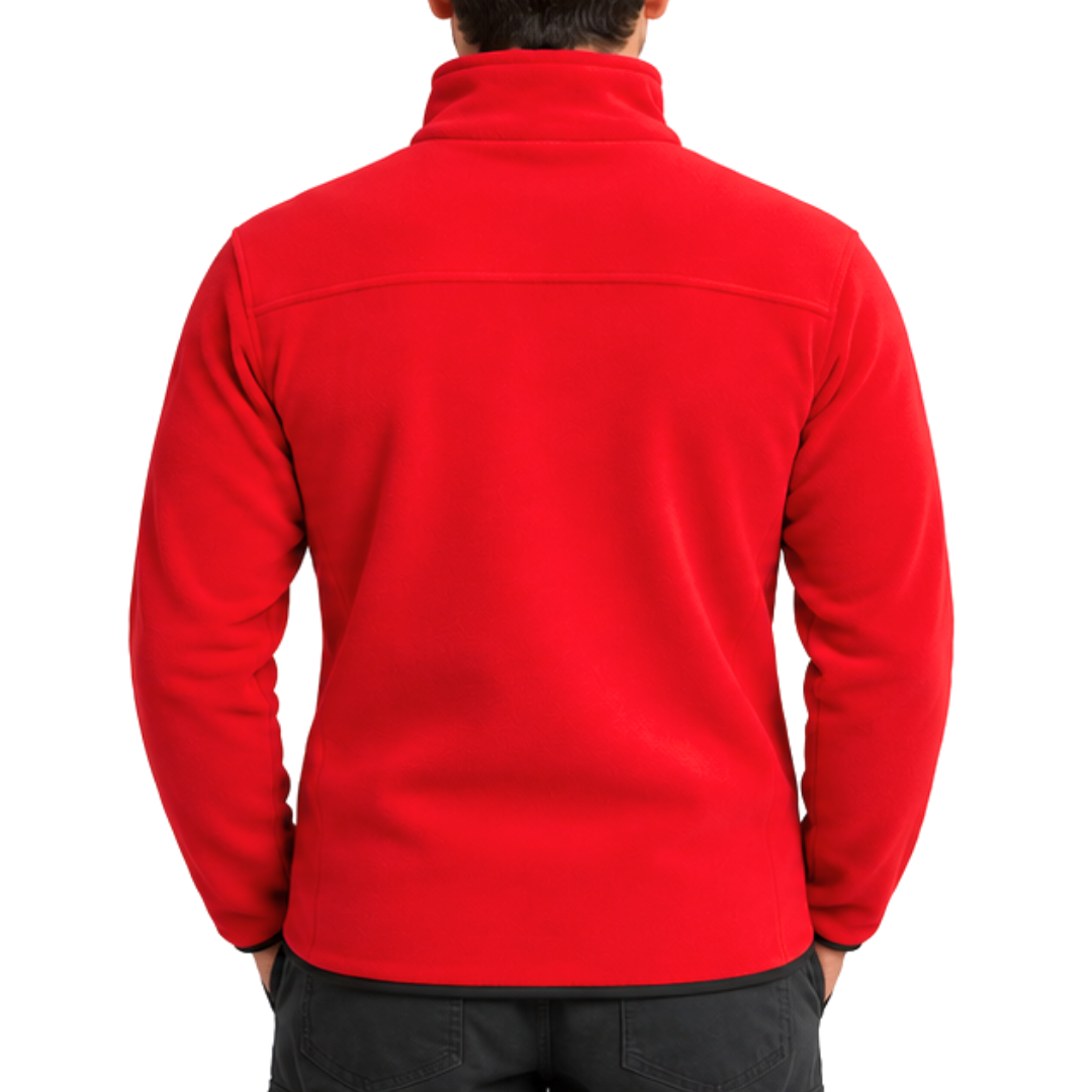 Rote Unisex-Fleecejacke mit 3 Reißverschlusstaschen