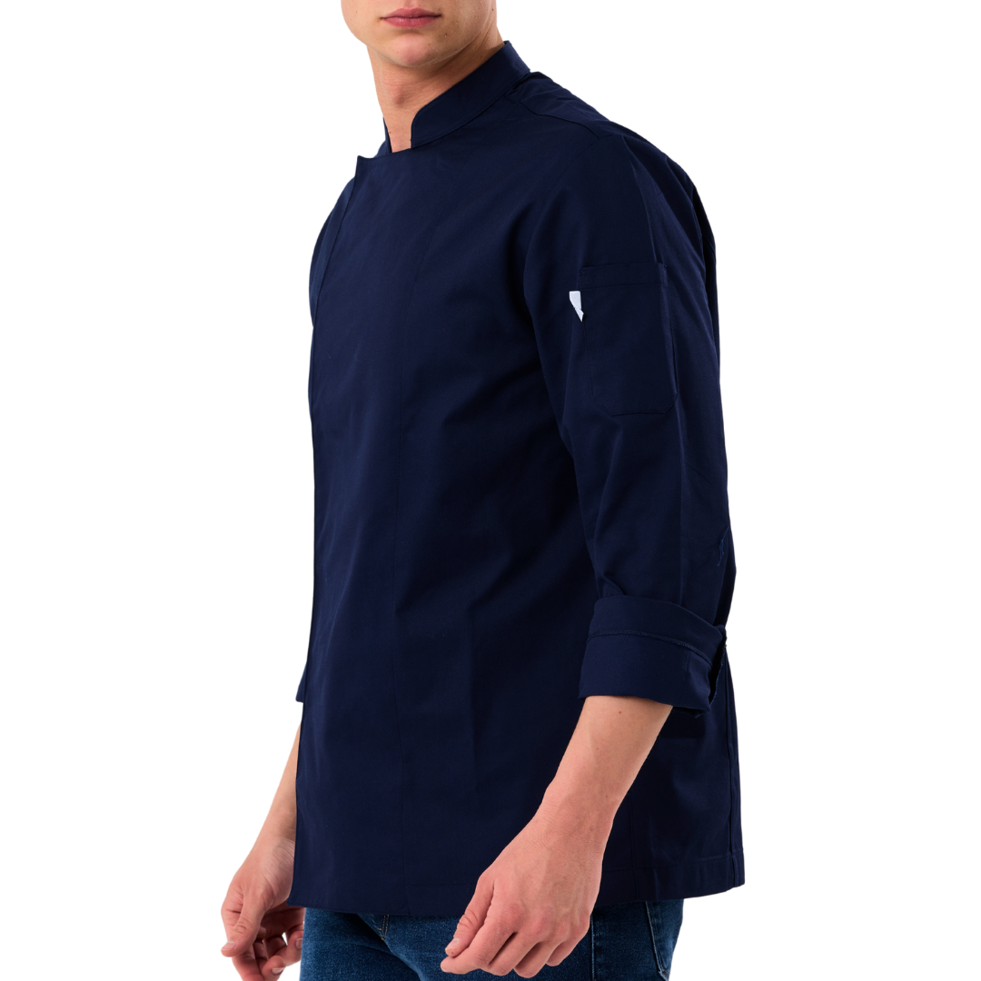 Kochjacke Herren Gabardine Marineblau – Bild 3