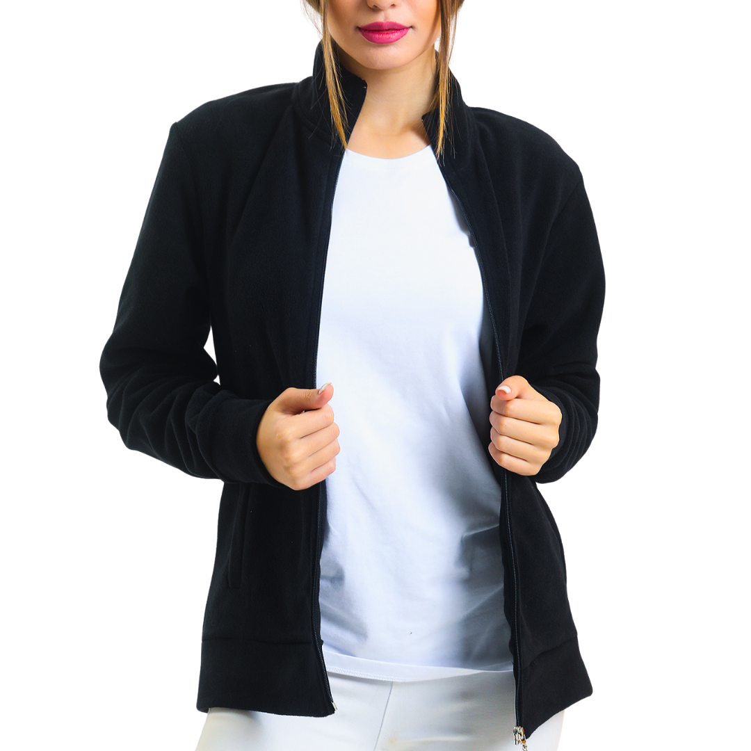 Schwarze Unisex-Fleecejacke mit Reißverschluss