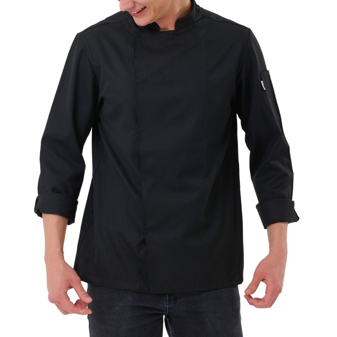 Kochjacke Herren Gabardine Schwarz – Bild 4