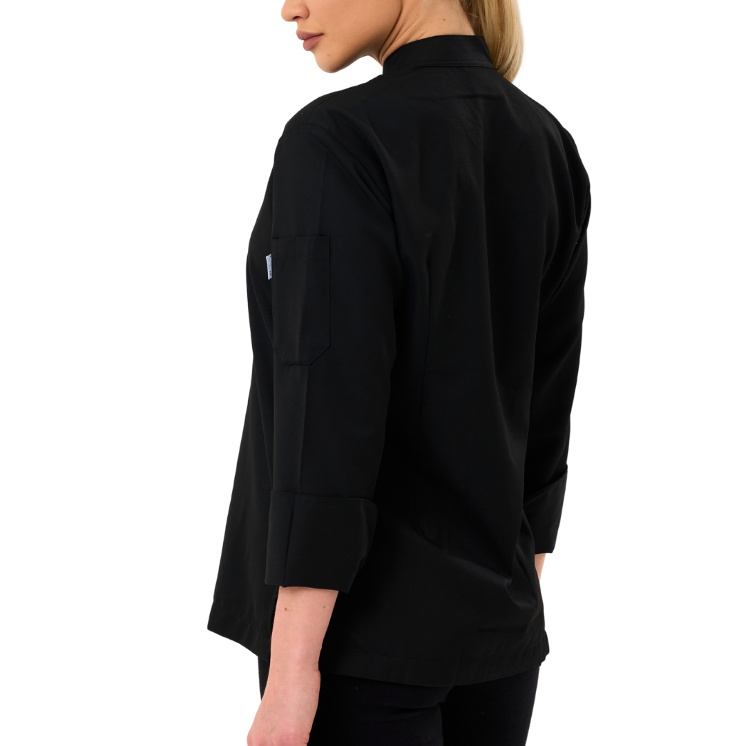 Kochjacke Damen Gabardine Schwarz – Bild 5