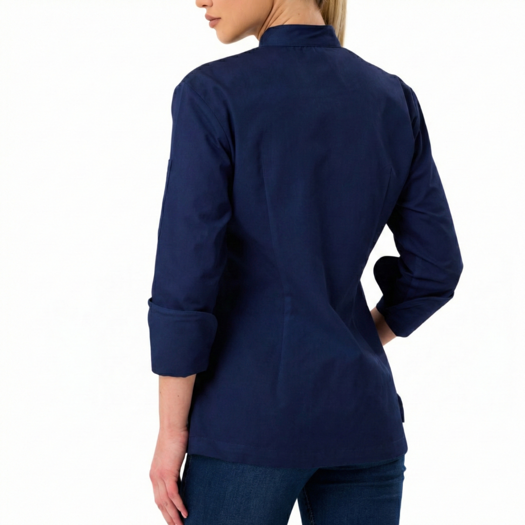 Kochjacke Damen Gabardine Marineblau – Bild 4
