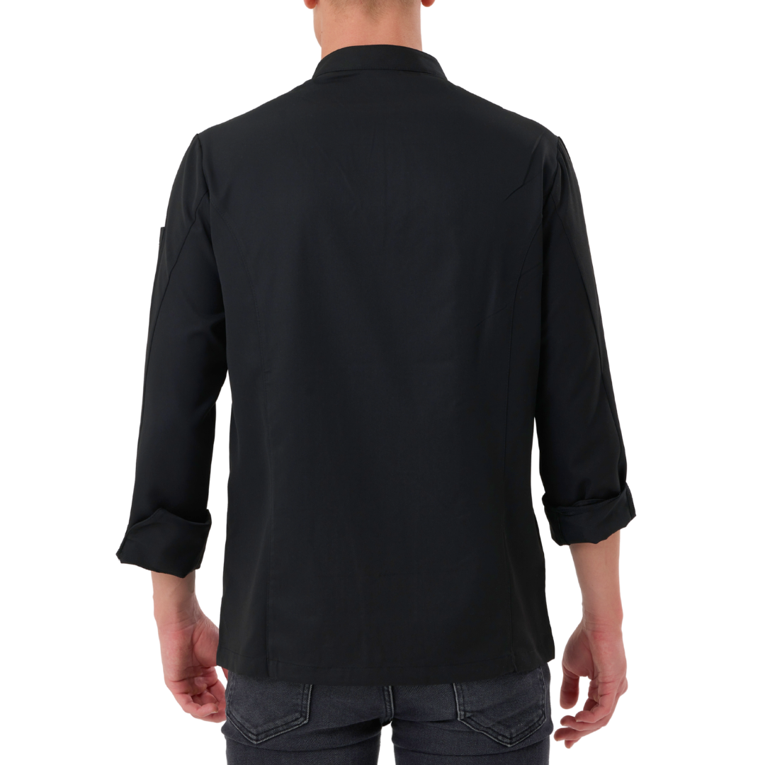 Kochjacke Herren Gabardine Schwarz – Bild 5